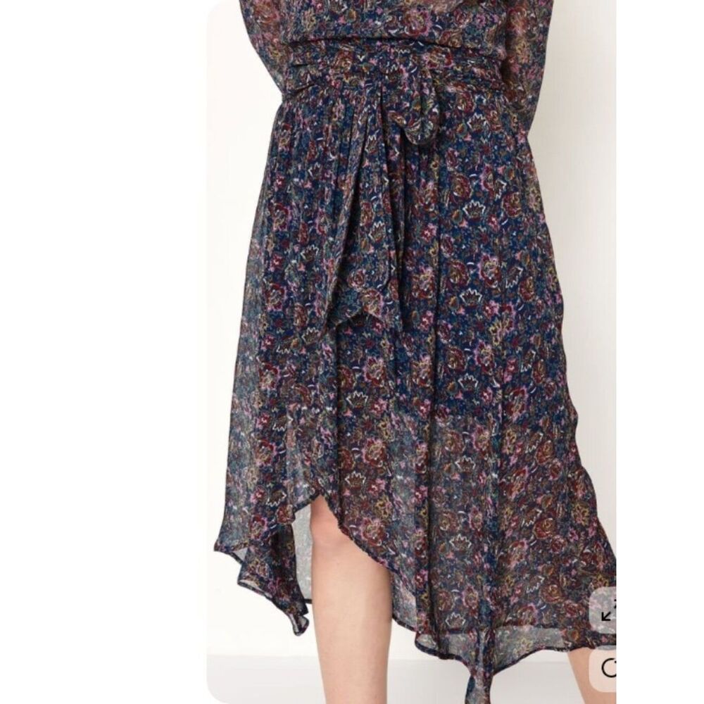ba&sh Navy Floral Asymmetrical Tie-Waist Skirt